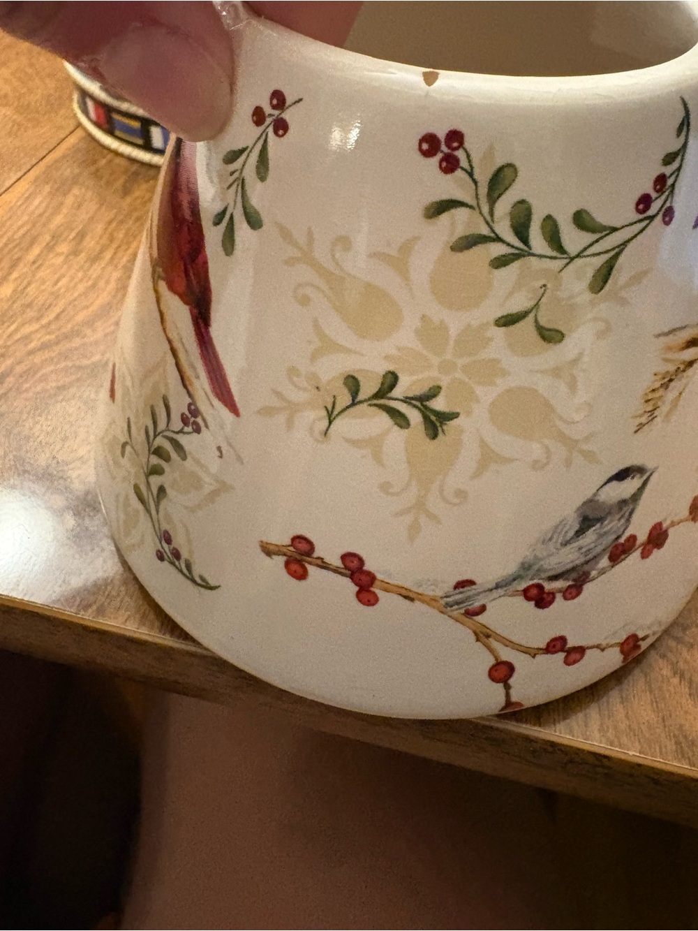 Yankee Candle White Ceramic Candle lamp shade Red Berry & Green Leaf Bird Motif